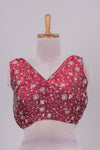 Maroon floral chamki embroidery work readymade designer blouse, sleeveless V neck with back tassels