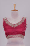 Red floral chamki embroidery work readymade designer blouse, sleeveless V neck with back tassels