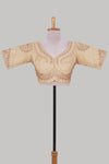 Sandal chamki embroidery work readymade designer blouse, half sleeve V neck with back tassels
