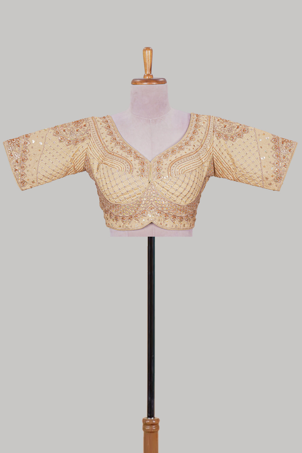 Sandal chamki embroidery work readymade designer blouse, half sleeve V neck with back tassels
