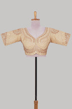 Sandal chamki embroidery work readymade designer blouse, half sleeve V neck with back tassels