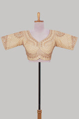 Sandal chamki embroidery work readymade designer blouse, half sleeve V neck with back tassels