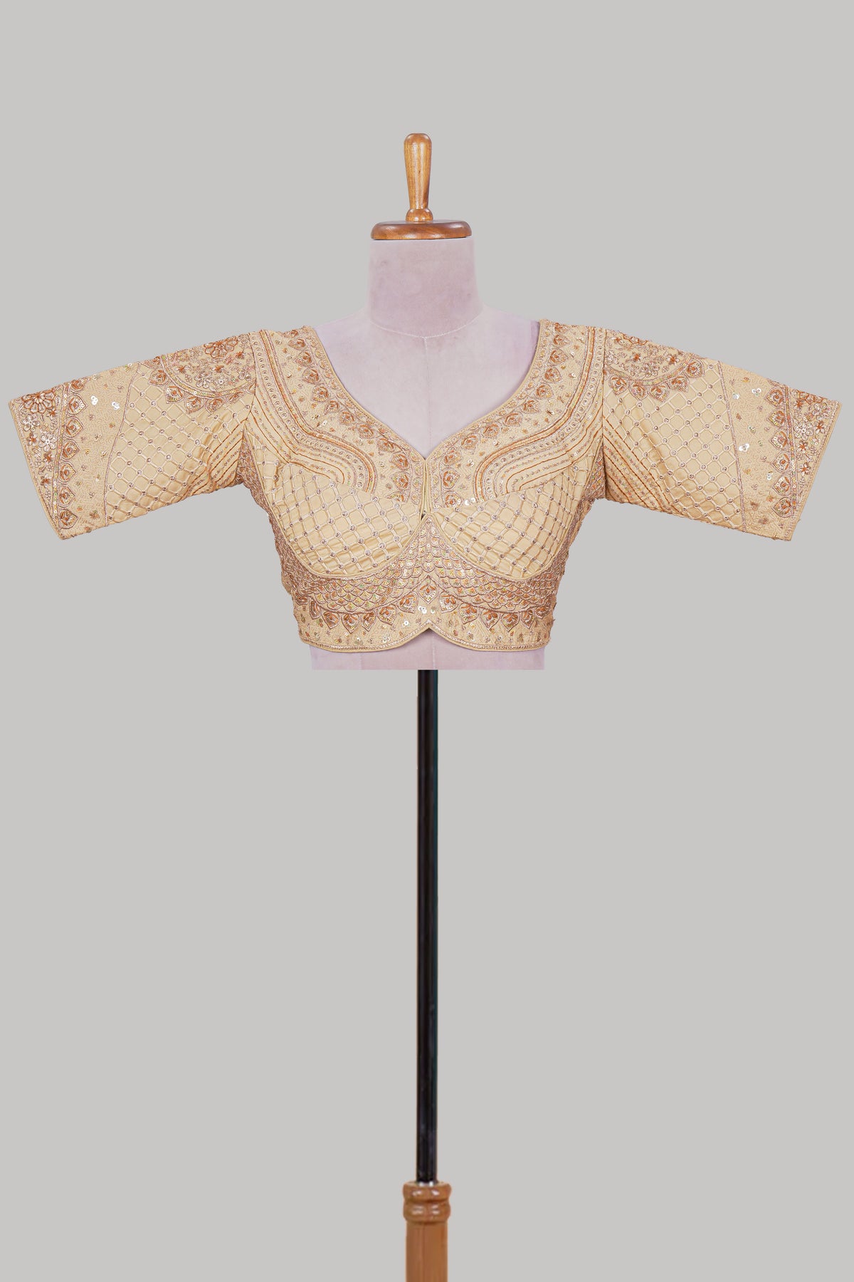 Sandal chamki embroidery work readymade designer blouse, half sleeve V neck with back tassels