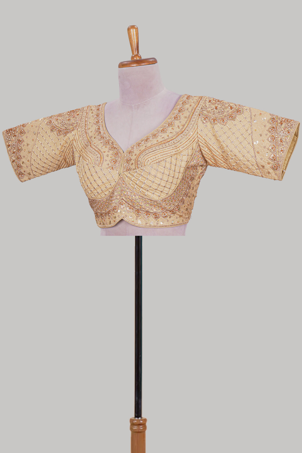 Sandal chamki embroidery work readymade designer blouse, half sleeve V neck with back tassels