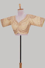 Sandal chamki embroidery work readymade designer blouse, half sleeve V neck with back tassels