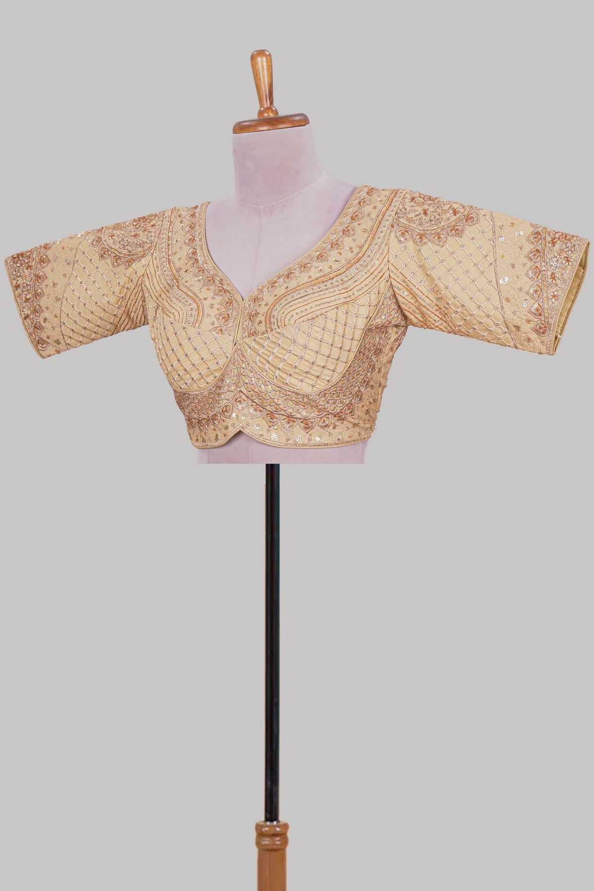 Sandal chamki embroidery work readymade designer blouse, half sleeve V neck with back tassels