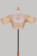 Sandal chamki embroidery work readymade designer blouse, half sleeve V neck with back tassels
