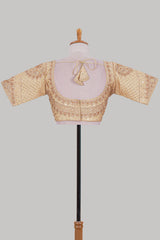 Sandal chamki embroidery work readymade designer blouse, half sleeve V neck with back tassels