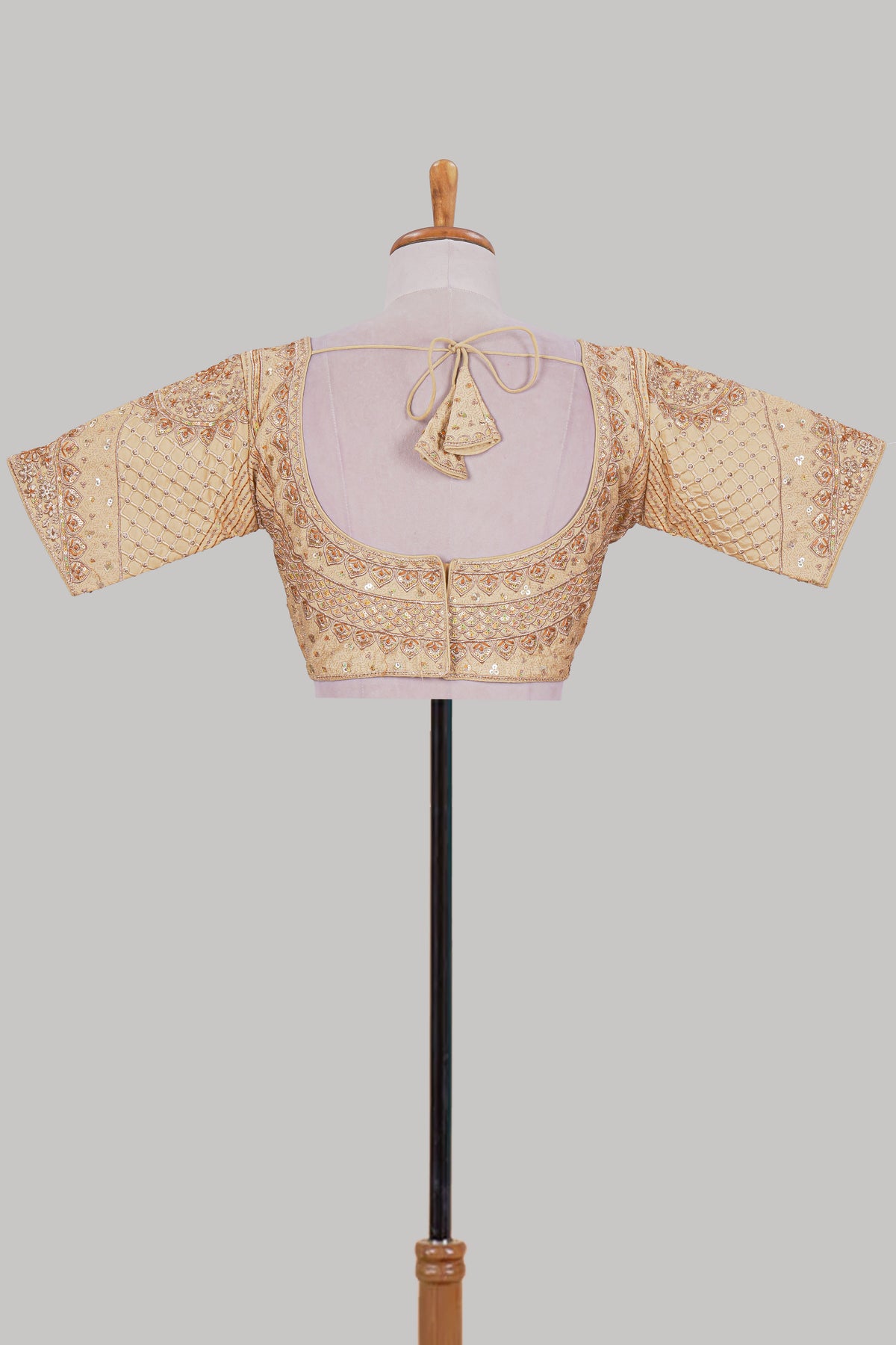 Sandal chamki embroidery work readymade designer blouse, half sleeve V neck with back tassels