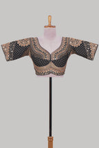 Black chamki embroidery work readymade designer blouse, half sleeve V neck with back tassels