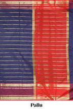 Blue zari striped raw silk saree with contrast bentex zari border and pallu
