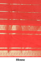 Blue zari striped raw silk saree with contrast bentex zari border and pallu