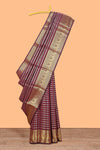 Maroon zari buttas raw silk saree with self zari border and matching blouse