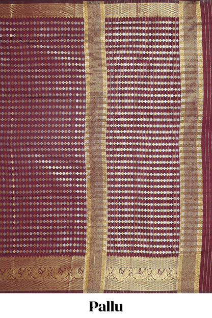 Maroon zari buttas raw silk saree with self zari border and matching blouse