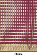 Maroon zari buttas raw silk saree with self zari border and matching blouse