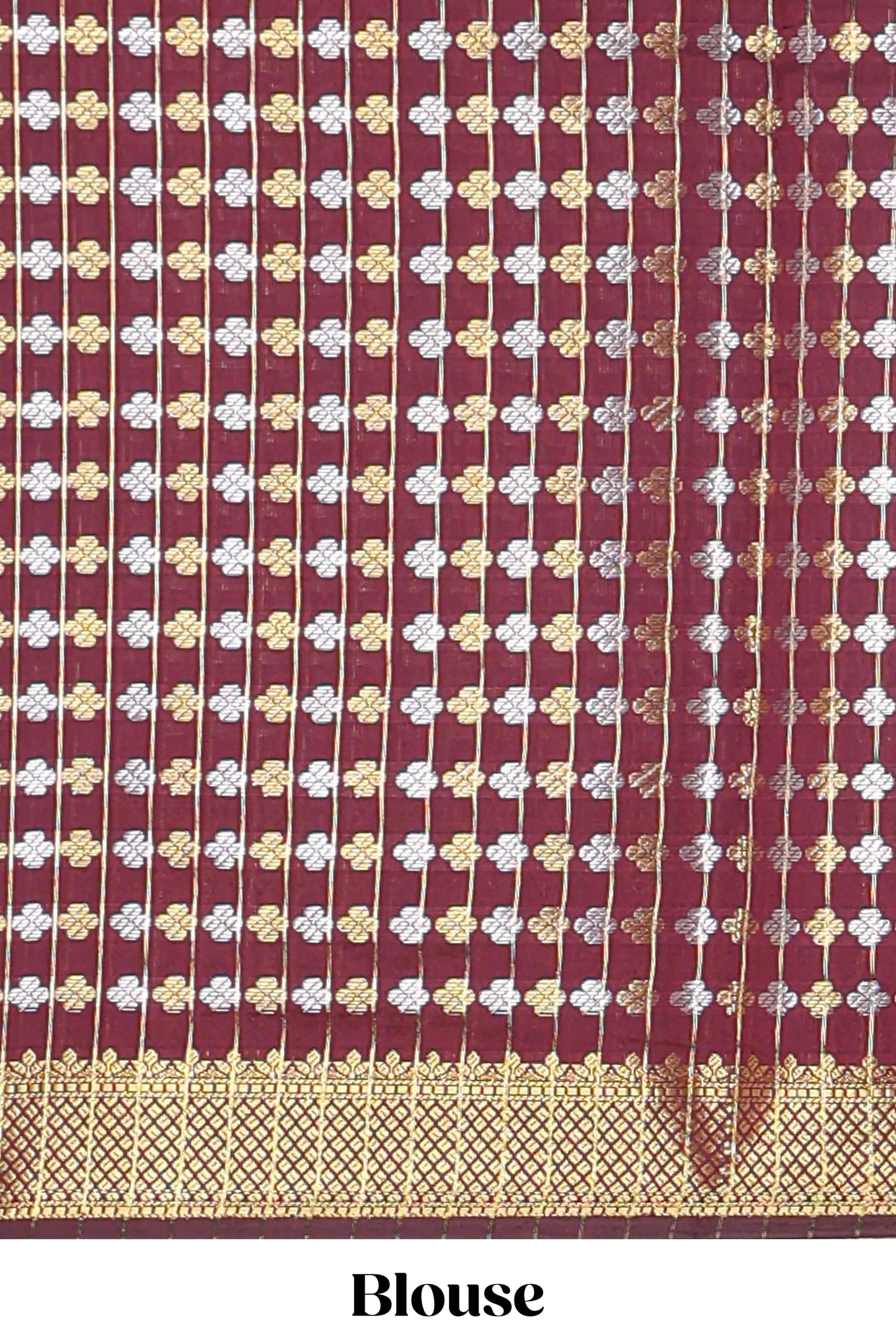 Maroon zari buttas raw silk saree with self zari border and matching blouse