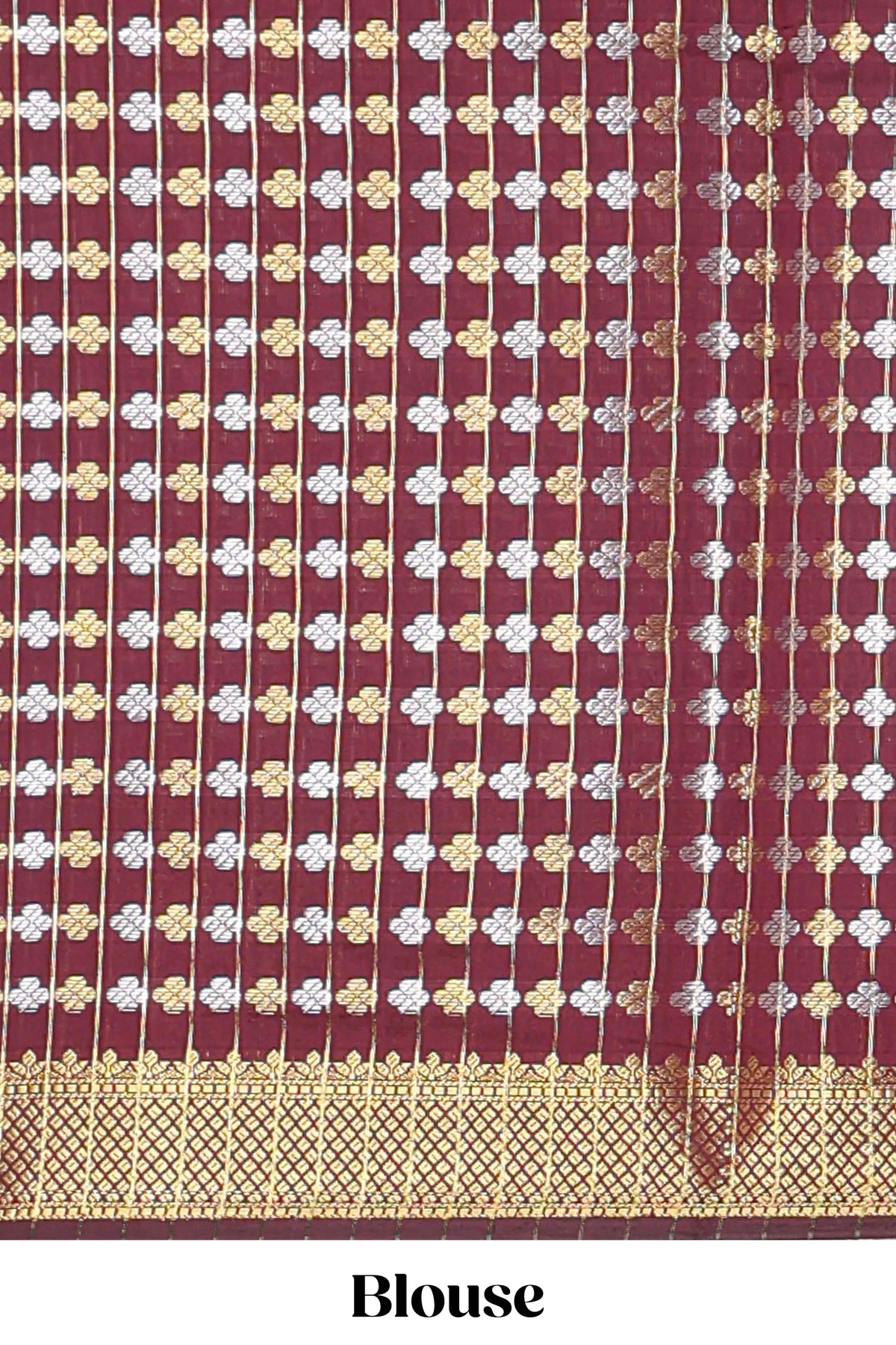 Maroon zari buttas raw silk saree with self zari border and matching blouse