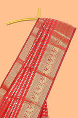 Red zari buttas raw silk saree with self zari border and matching blouse