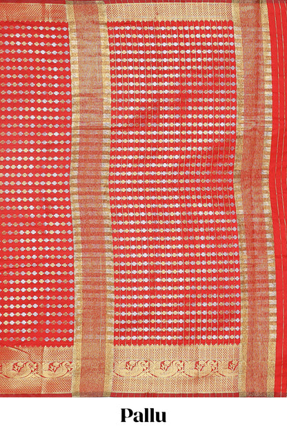 Red zari buttas raw silk saree with self zari border and matching blouse