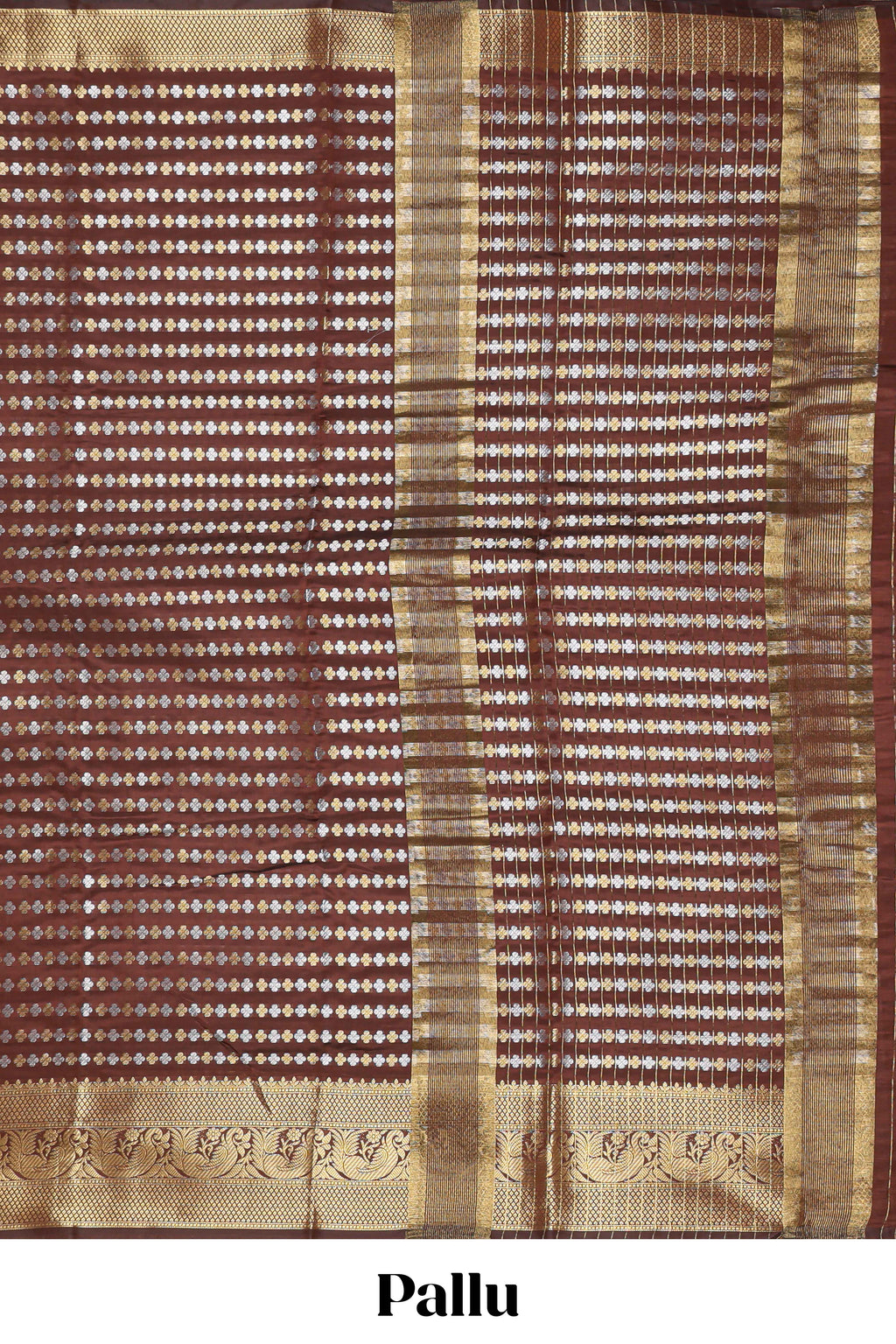 Brown zari buttas raw silk saree with self zari border and matching blouse