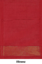 Red zari checks and buttas raw silk saree with self zari border and matching blouse