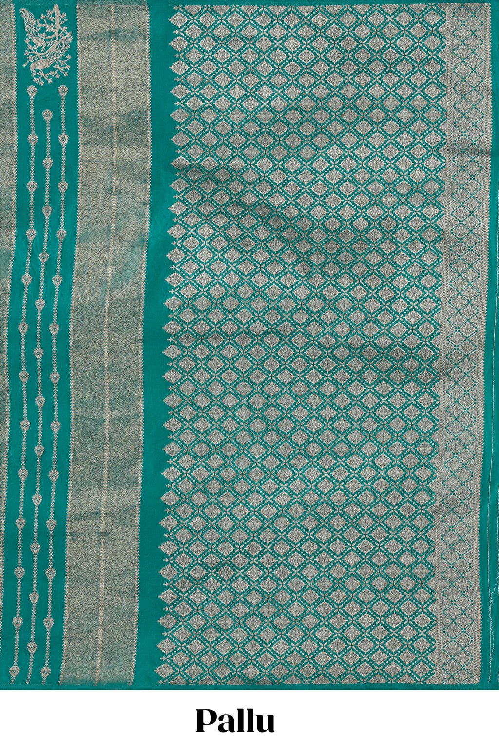 Borderless green striped and peacock zari design raw silk saree with self zari pallu and matching blouse