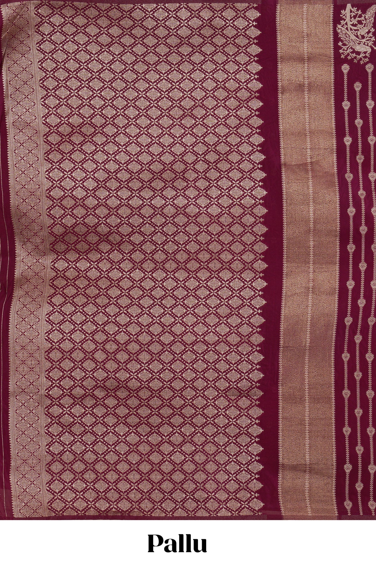 Borderless maroon striped and peacock zari design raw silk saree with self zari pallu and matching blouse