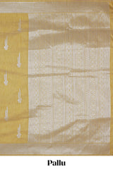 Mustard floral zari motifs design raw silk saree with self zari border and matching motifs blouse