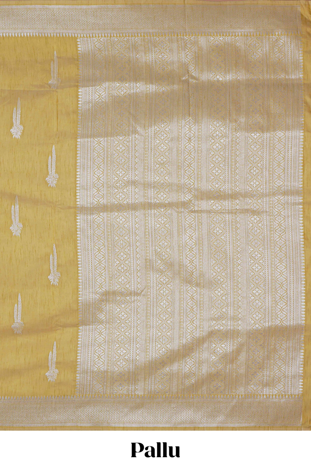 Mustard floral zari motifs design raw silk saree with self zari border and matching motifs blouse