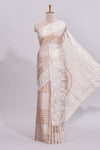 Beige striped design raw silk saree with self border and matching blouse