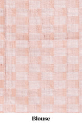 Beige striped design raw silk saree with self border and matching blouse