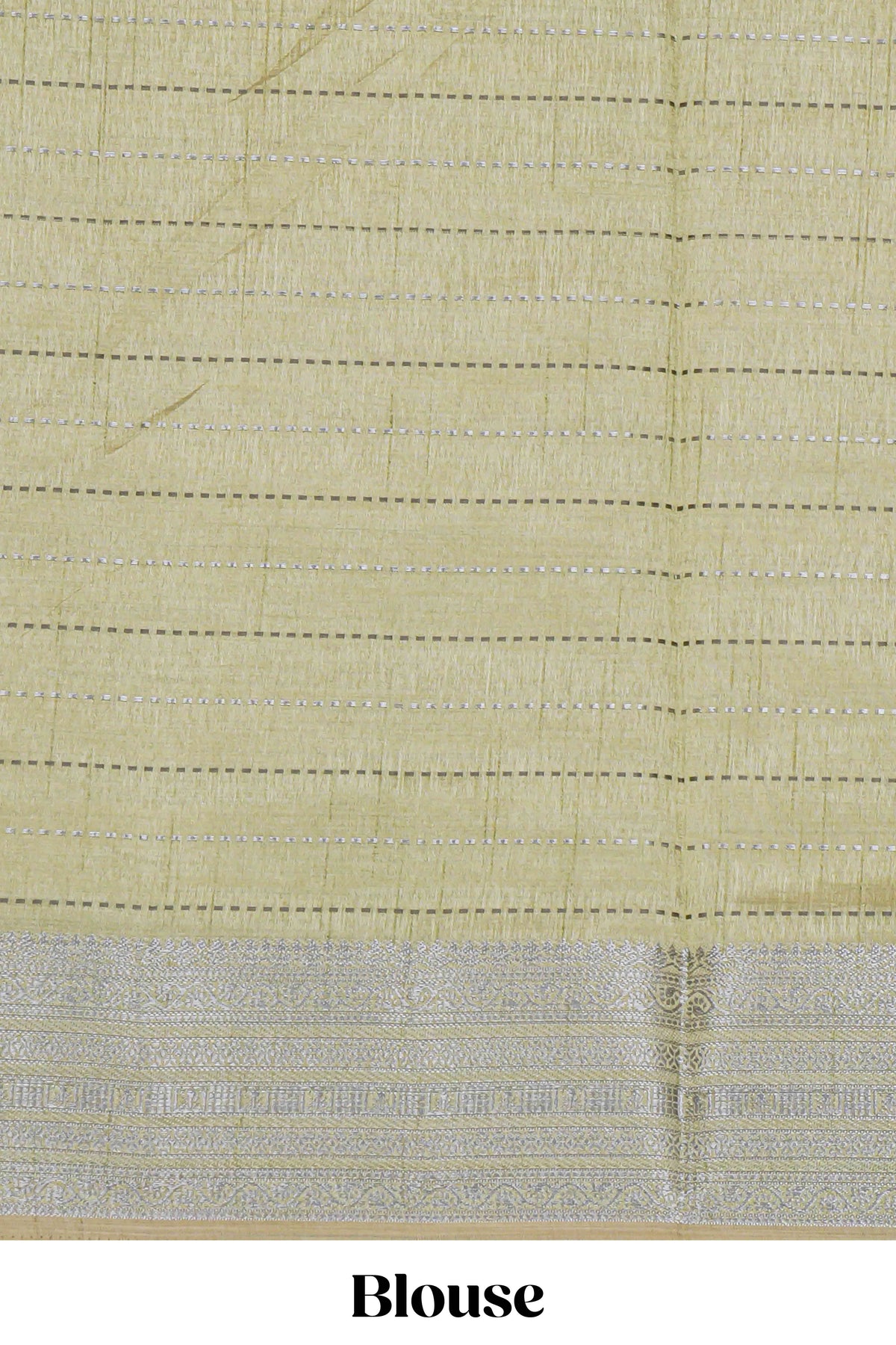 Green checked zari design raw silk saree with self zari border and matching striped blouse
