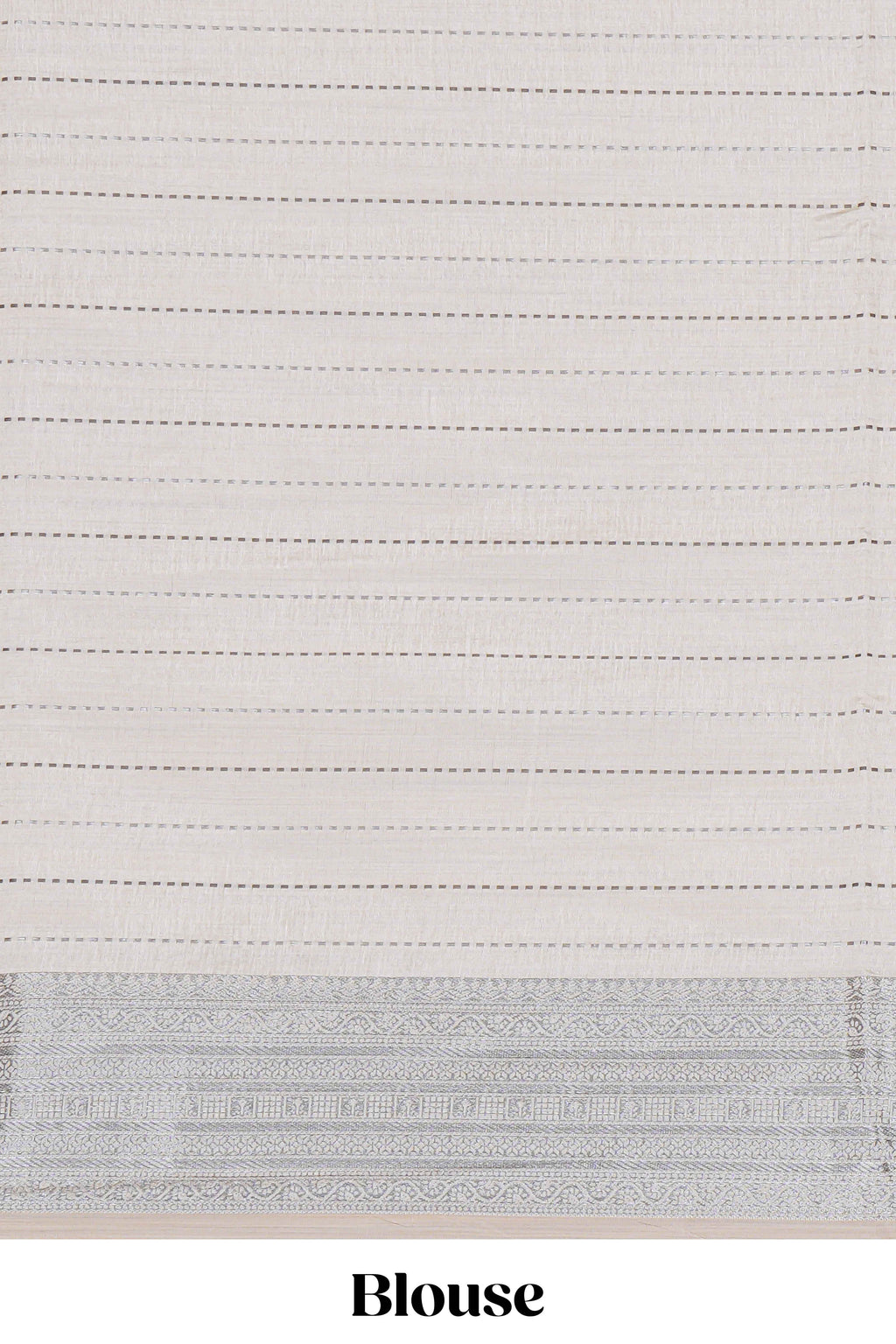 Off white checked zari design raw silk saree with self zari border and matching striped blouse