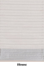 Off white checked zari design raw silk saree with self zari border and matching striped blouse