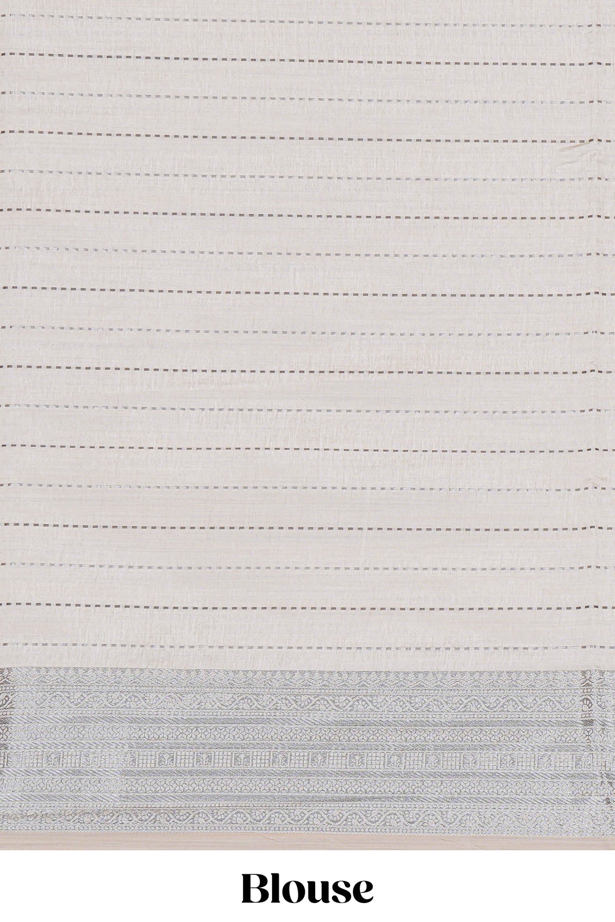 Off white checked zari design raw silk saree with self zari border and matching striped blouse