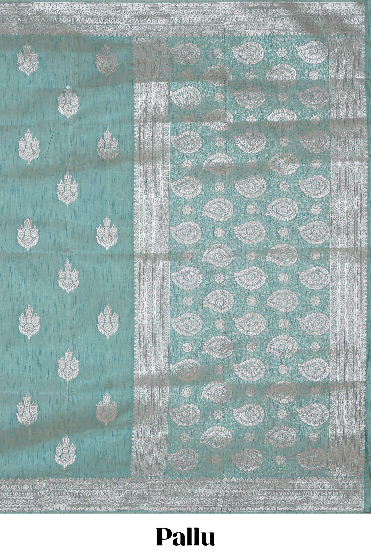Green floral zari design raw silk saree with self zari border and matching motifs blouse