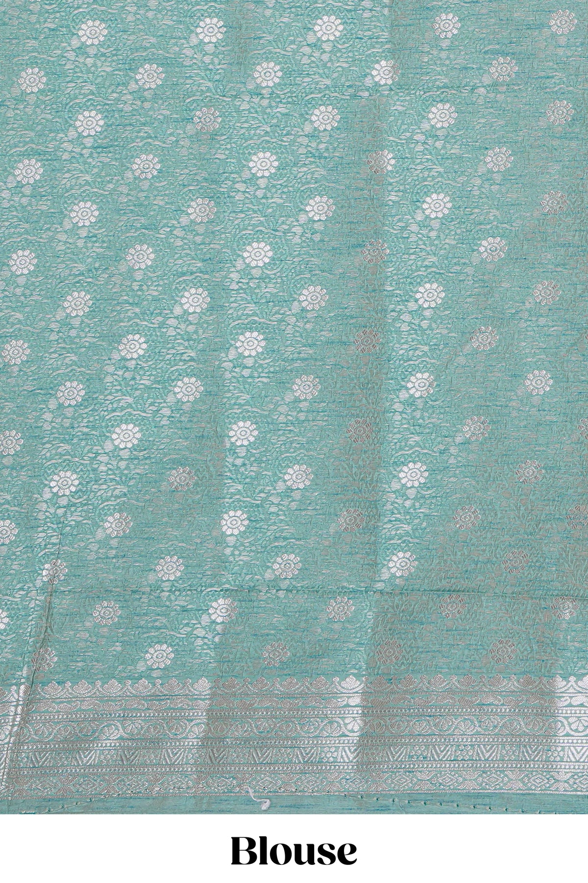 Green floral zari design raw silk saree with self zari border and matching motifs blouse
