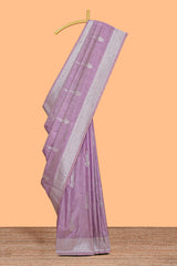 Lavender floral zari motifs design raw silk saree with self zari border and matching motifs blouse