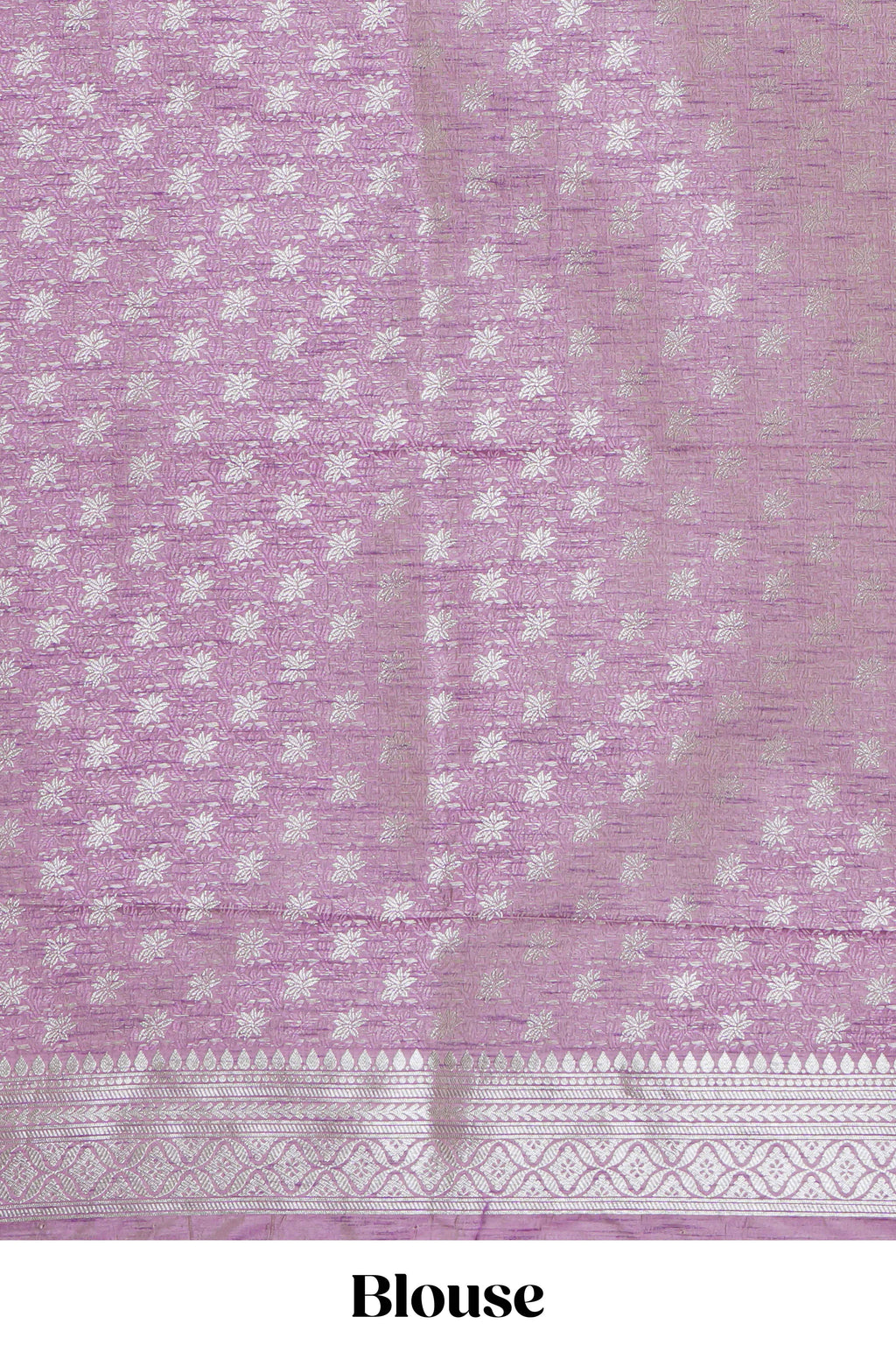 Lavender floral zari motifs design raw silk saree with self zari border and matching motifs blouse