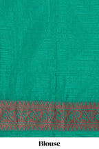 Borderless green zari motifs design raw silk saree with self zari pallu and matching blouse
