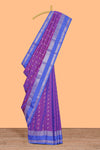 Violet zari motifs design raw silk saree with contrast zari border and zari design blouse