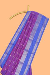 Violet zari motifs design raw silk saree with contrast zari border and zari design blouse