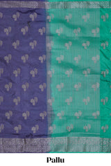 Blue floral zari motifs design raw silk saree with self zari border and contrast motifs blouse