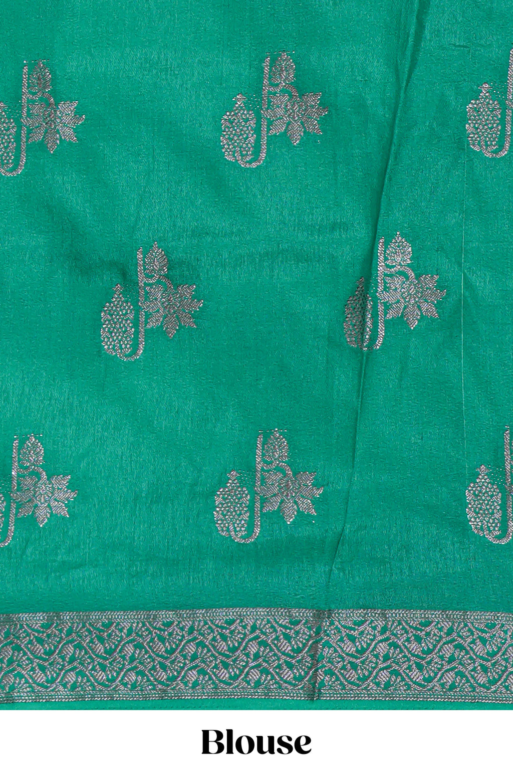 Blue floral zari motifs design raw silk saree with self zari border and contrast motifs blouse