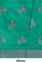 Blue floral zari motifs design raw silk saree with self zari border and contrast motifs blouse