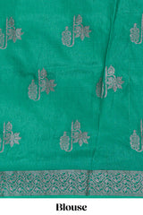 Blue floral zari motifs design raw silk saree with self zari border and contrast motifs blouse