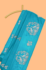 Blue floral zari motifs design raw silk saree with self zari border and matching blouse