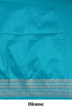 Blue floral zari motifs design raw silk saree with self zari border and matching blouse