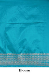 Blue floral zari motifs design raw silk saree with self zari border and matching blouse