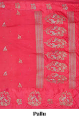 Pink floral zari motifs design raw silk saree with self zari border and matching blouse